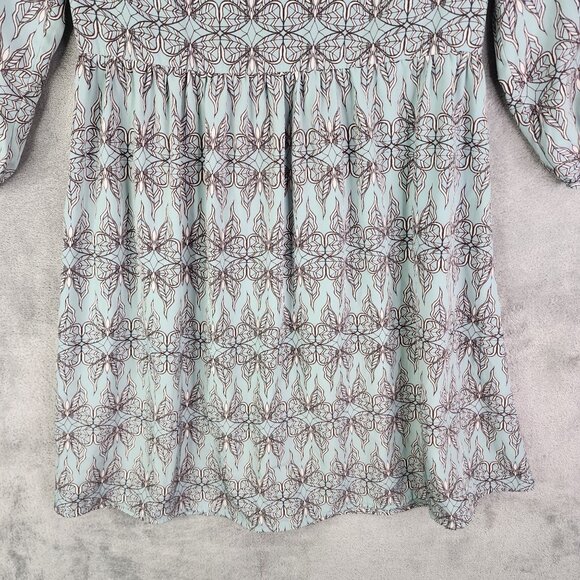 Women's Ya Los Angeles Boho Blue & Brown Floral Print Dress 3/4 Sleeves Size M - Picture 3 of 12